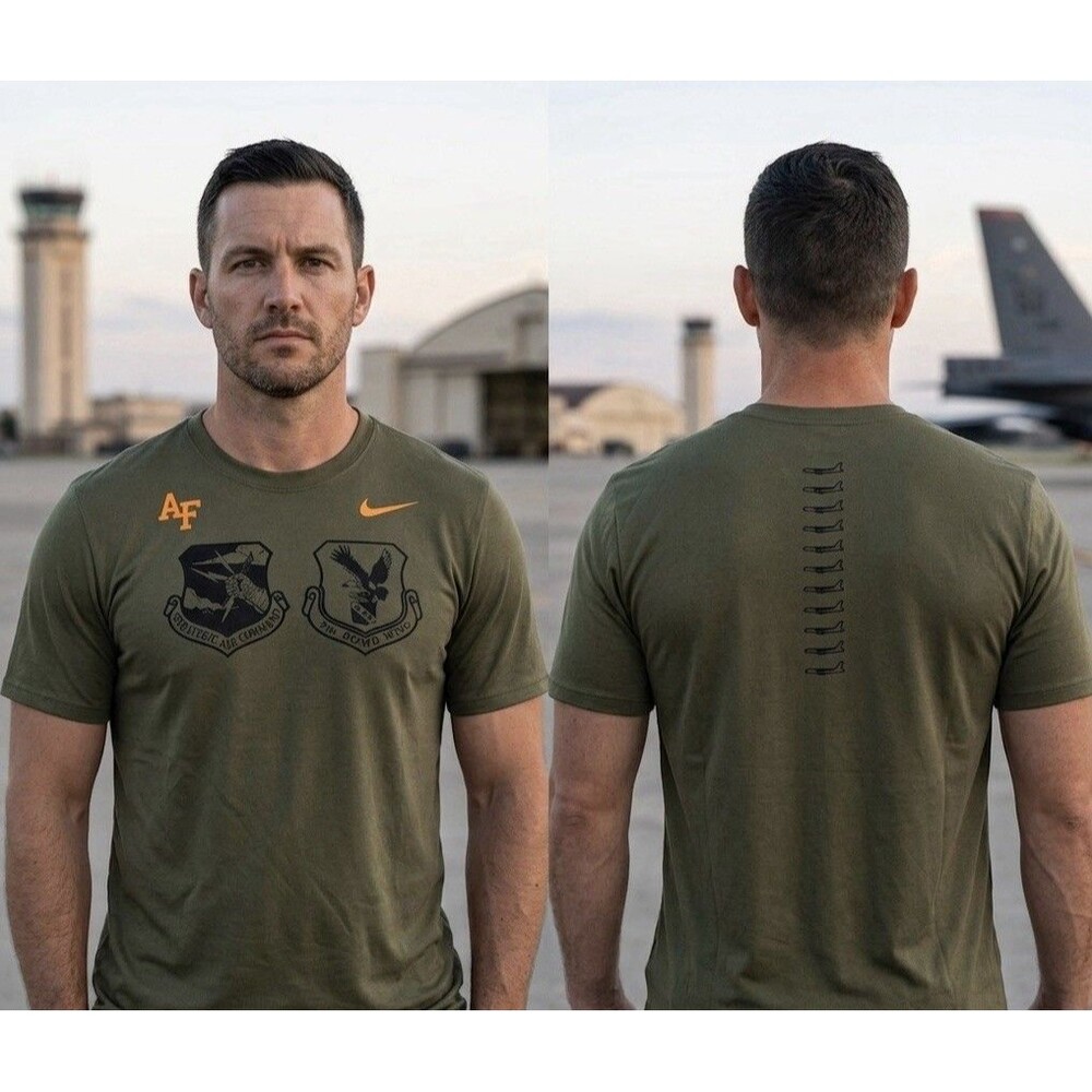 Nike Air Force Falcons Rivalry Badge Legend T-Shirt Olive Green Mens 2XL